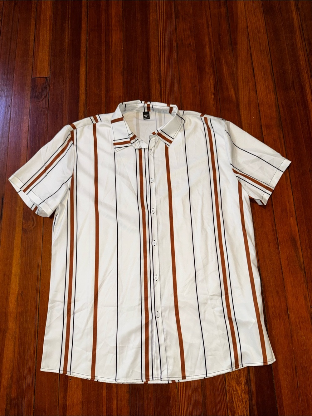 Men's Short-Sleeve Button-Down Shirt - White with Brown Stripes